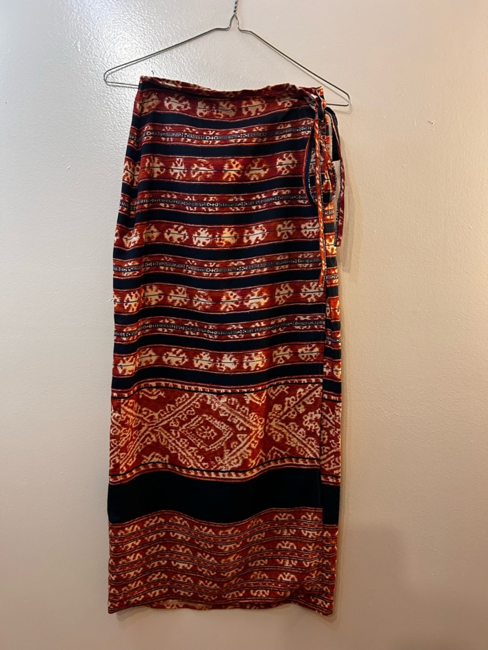 Bohemian Red Patterned Wrap Pencil Skirt